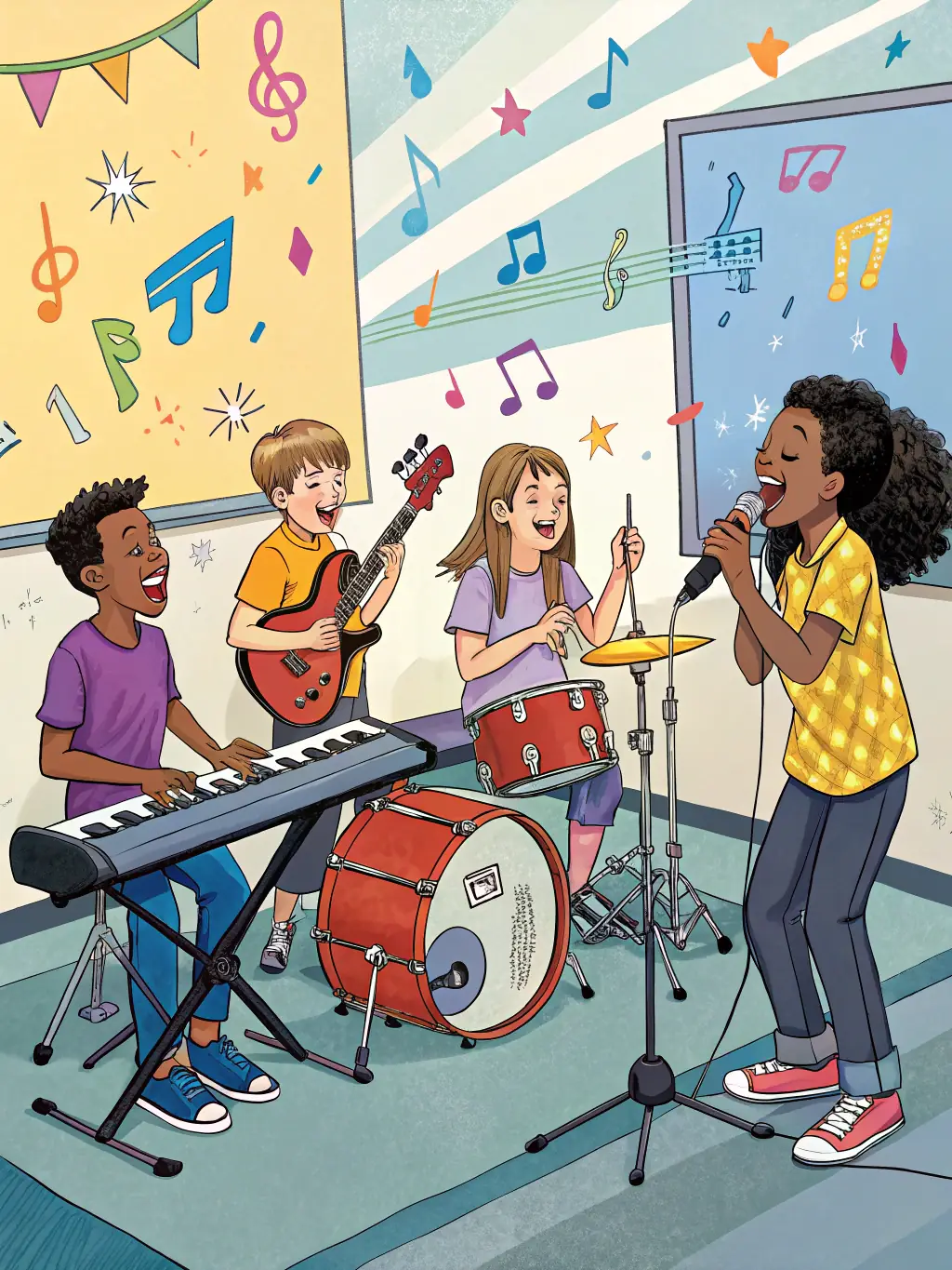 A picture of children participating in an educational program about organs, with a musician demonstrating the instrument.