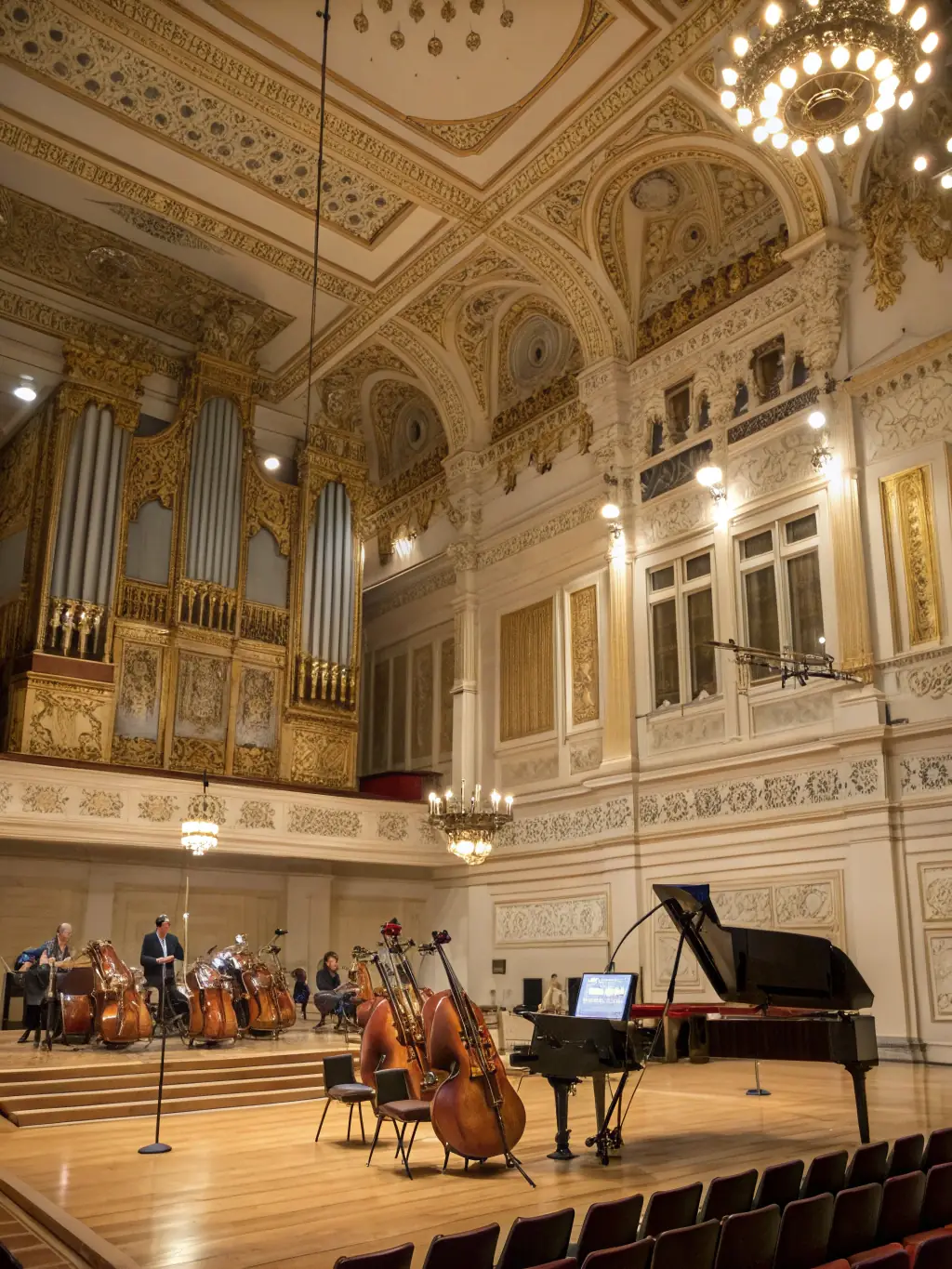 A photograph of a concert featuring a newly restored organ, with an audience enjoying the performance.